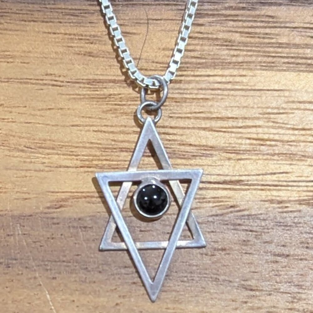 Vintage Sterling Silver (925) Star of David Pendant with Black Onyx Cabochon